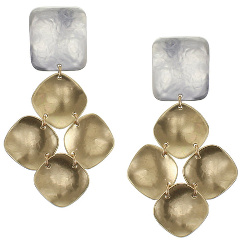 Large Rounded Rectangle with Linked Rounded Squares Clip Earring