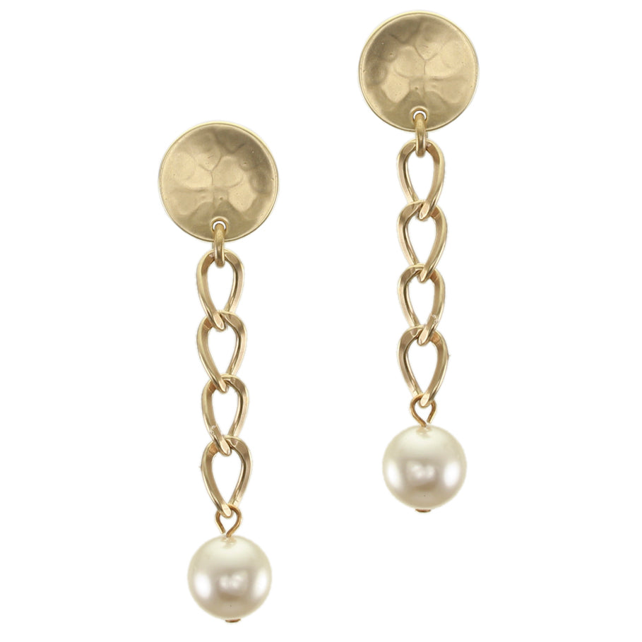 Dished Disc with Chain and Pearl Post Earring