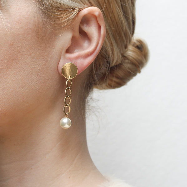 Dished Disc with Chain and Pearl Post Earring