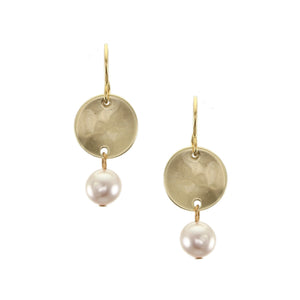 Dished Discs with Hanging Pearl Wire Earring