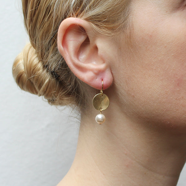 Dished Discs with Hanging Pearl Wire Earring