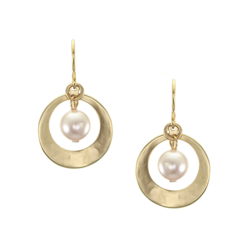 Small Cutout Disc and Pearl Wire Earring