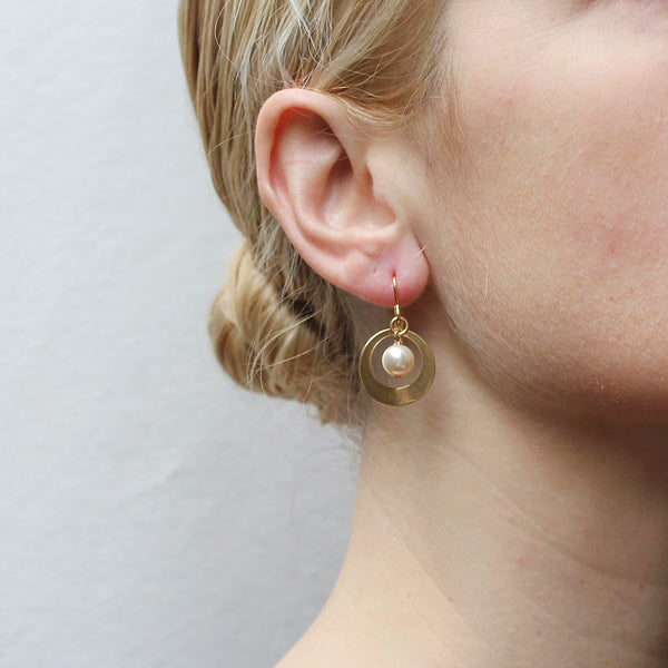 Small Cutout Disc and Pearl Wire Earring