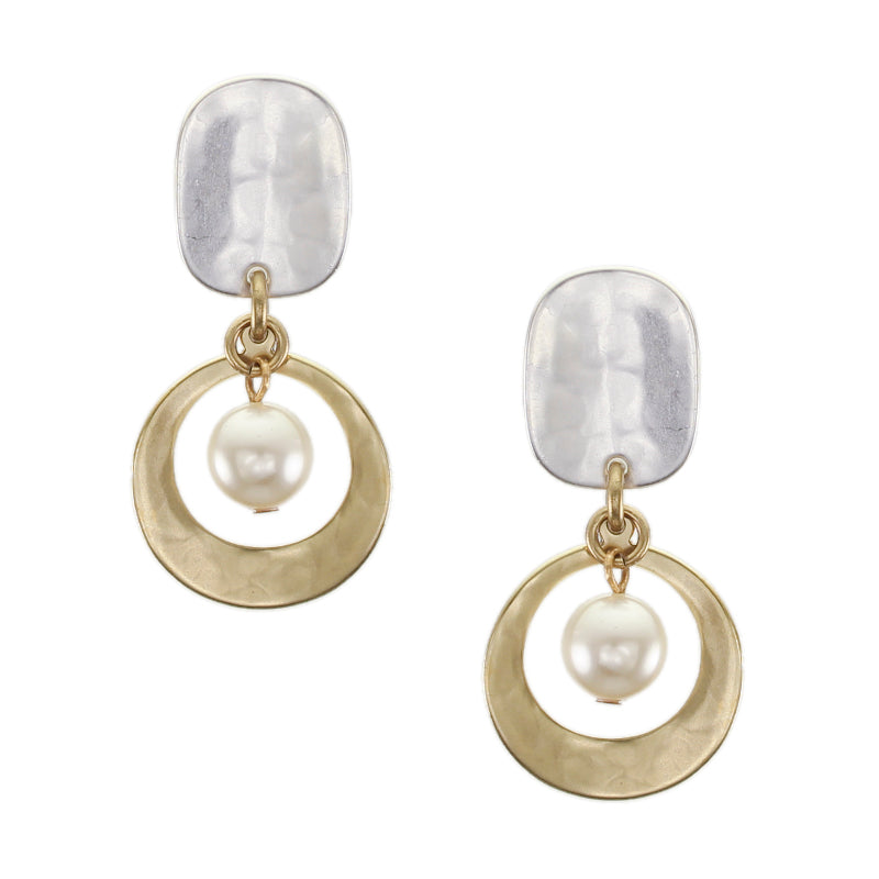 Oval with Cutout Disc and Pearl Post Earring
