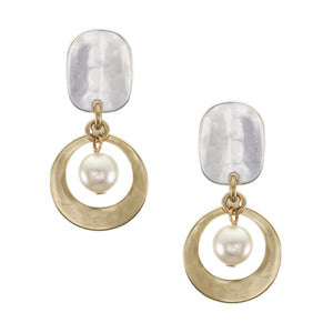 Oval with Cutout Disc and Pearl Post Earring