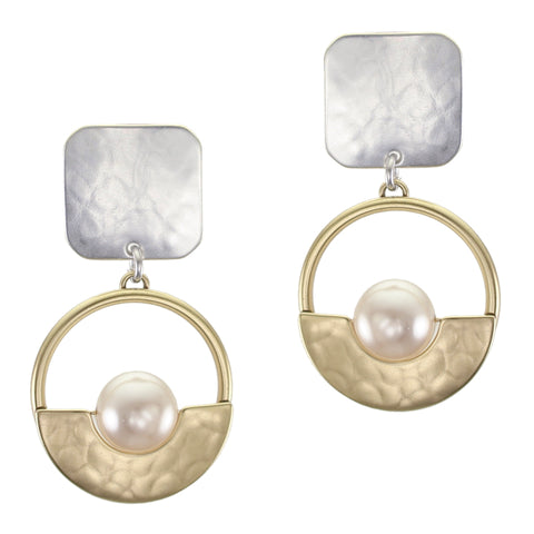 Square with Arch, Ring and Pearl Clip or Post Earring