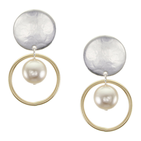 Disc with Ring and Pearl Clip or Post Earring