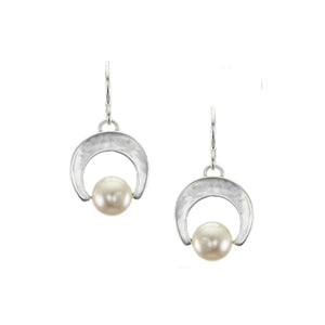 Medium Crescent and Pearl Wire Earring