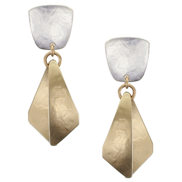Tapered Square with Back to Back Long Triangles Clip or Post Earrings