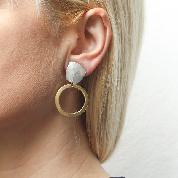 Tapered Square with Back to Back Hoop Clip or Post Earrings