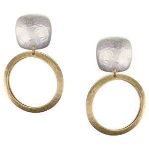 Rounded Square with Back to Back Hoop Clip or Post Earrings