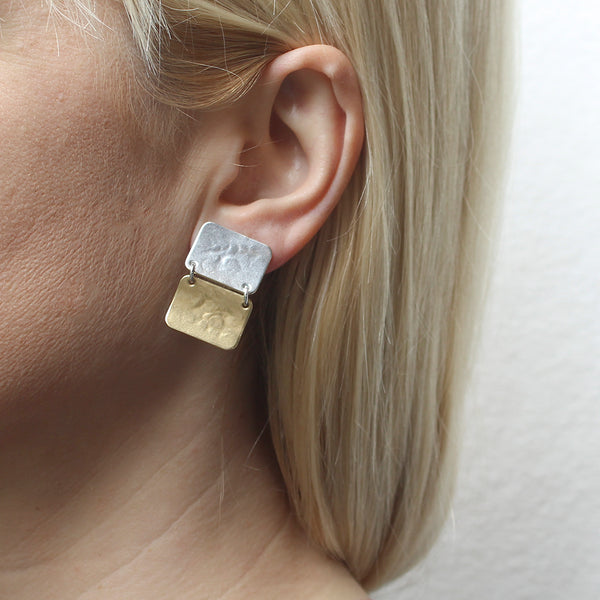 Hinged Rounded Rectangles Clip or Post Earrings