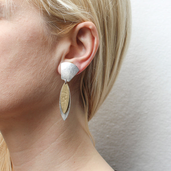 Tapered Top with Long Layered Leaves Clip or Post Earrings