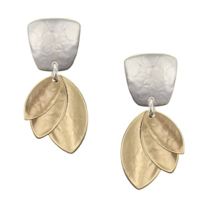 Tapered Square with Fanned Leaves Clip or Post Earrings