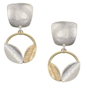 Tapered Square with Ring and Leaves Clip or Post Earrings