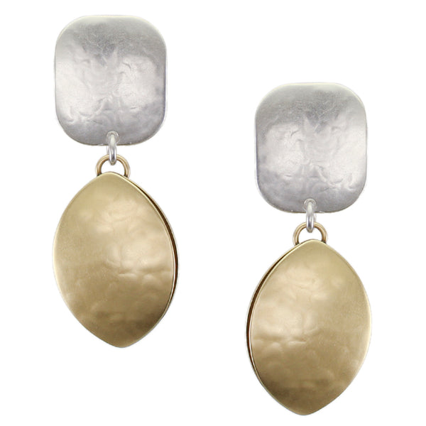 Rounded Rectangle with Leaf Pod Clip or Post Earrings