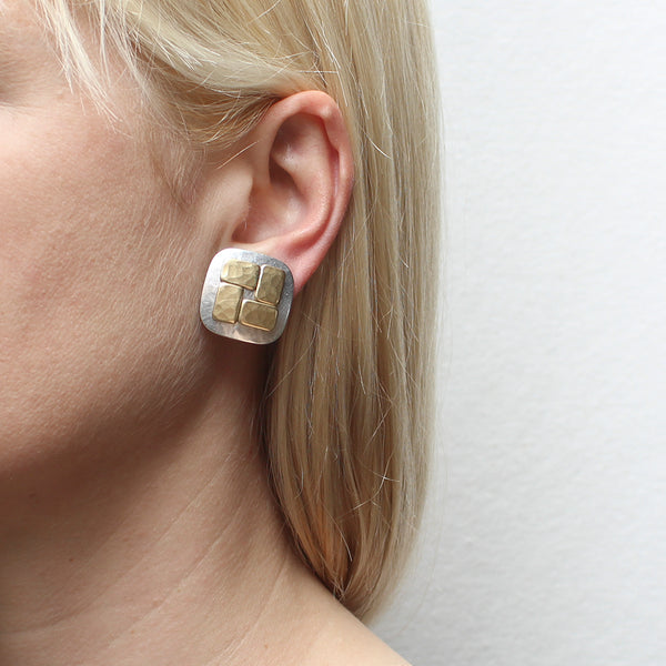 Tiled Rounded Square Clip or Post Earrings