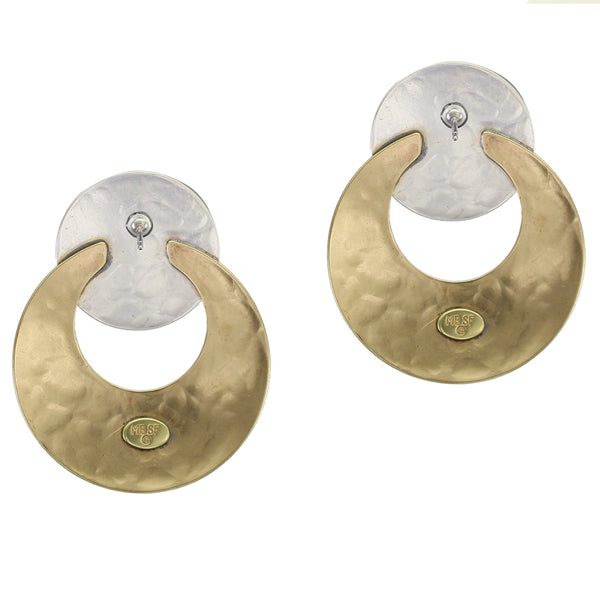 Large Disc with Crescent Clip or Post Earrings