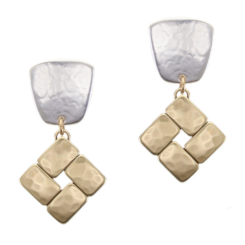 Tapered Square with Tiled Drop Clip or Post Earrings