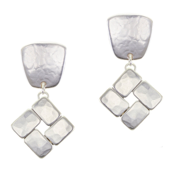 Tapered Square with Tiled Drop Clip or Post Earrings