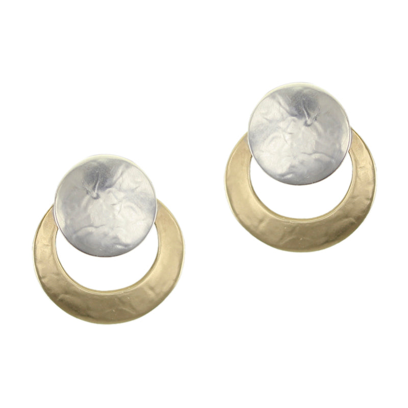 Medium Disc with Crescent Clip or Post Earrings