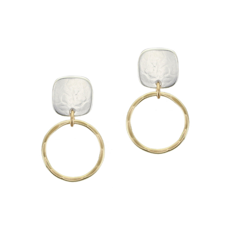 Rounded Square with Ring Post Earrings