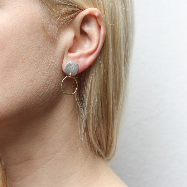 Rounded Square with Ring Post Earrings