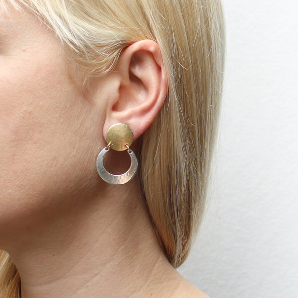 Disc with Hinged Crescent Clip or Post Earrings