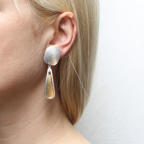 Rounded Rectangle with Teardrop Frame Clip or Post Earrings