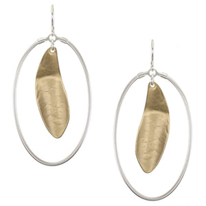 Large Organic Leaf with Oval Ring Wire Earrings