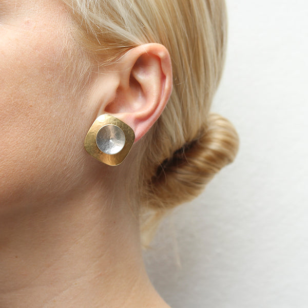 Rounded Square with Cymbal Clip or Post Earrings