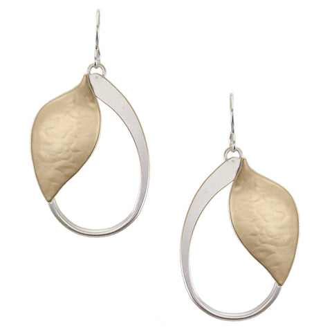 Large Leaf with Oval Ring Wire Earrings