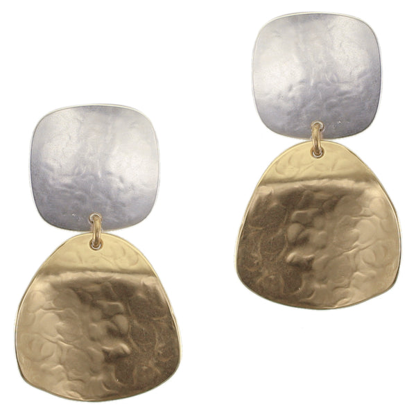 Rounded Square with Organic Disc Clip or Post Earrings