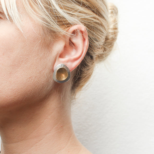 Layered Organic Discs Clip or Post Earrings