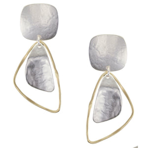 Rounded Square with Triangle and Triangular Rings Clip or Post Earrings