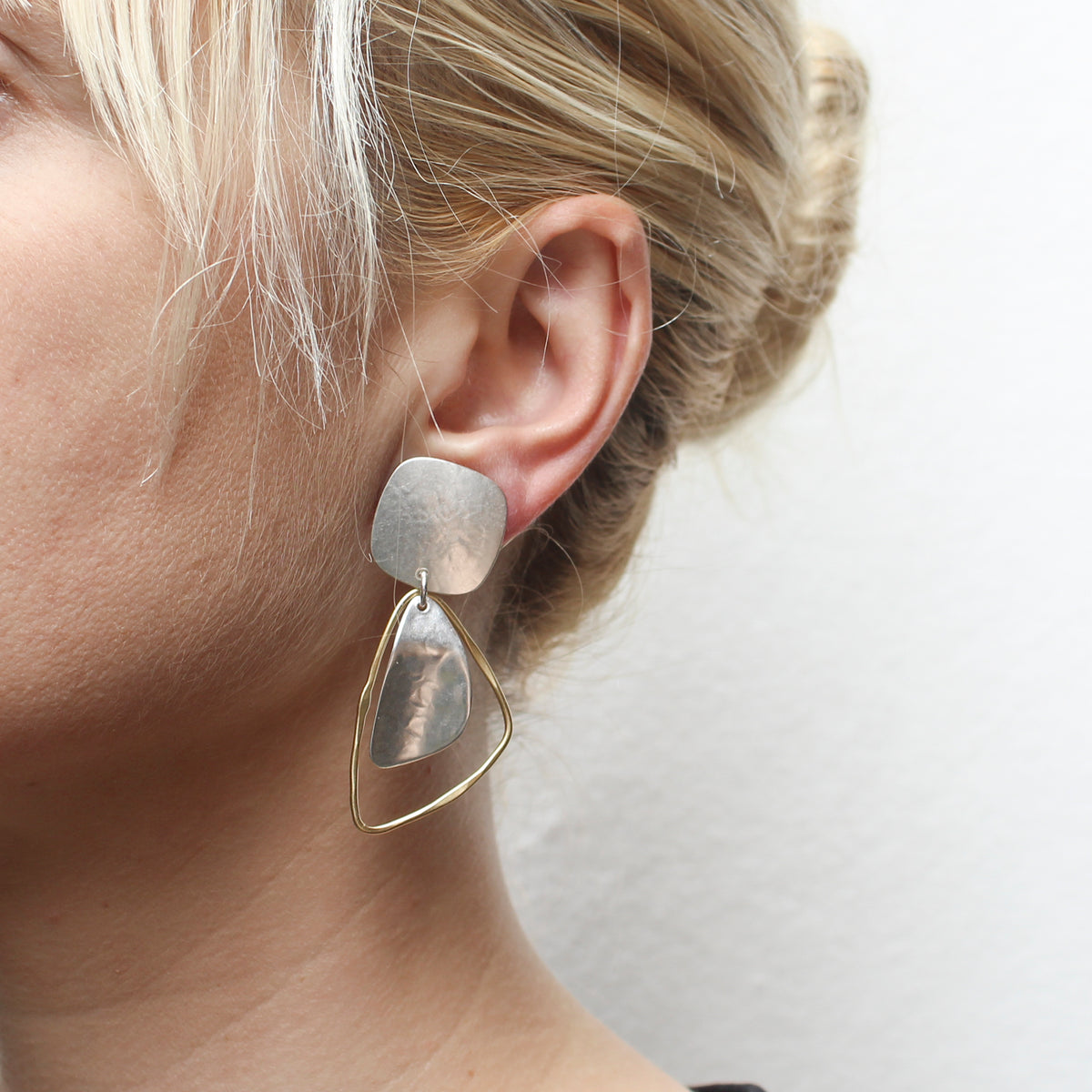 Rounded Square with Triangle and Triangular Rings Clip or Post Earring ...