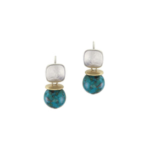 Square with Disc and Turquoise Bead Wire Earrings