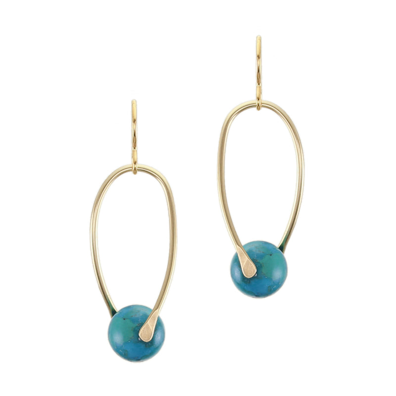 Thin Hoop with Turquoise Bead Wire Earrings