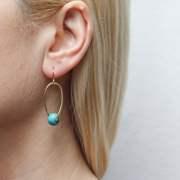 Thin Hoop with Turquoise Bead Wire Earrings