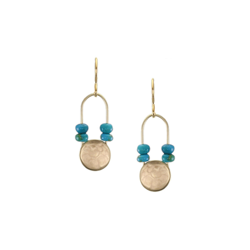 Small Disc with Oval Ring and Turquoise Beads Wire Earrings