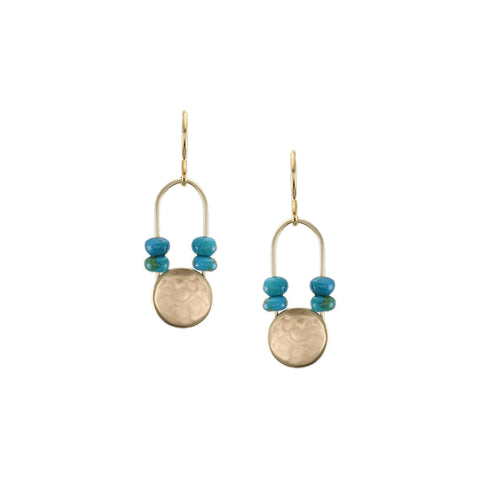 Small Disc with Oval Ring and Turquoise Beads Wire Earrings