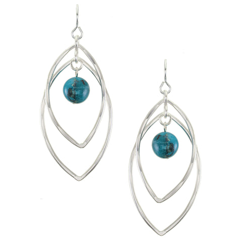 Large Layered Leaf Rings with Turquoise Beads Wire Earrings