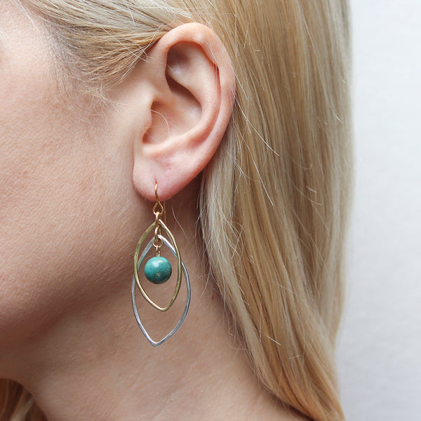 Medium Layered Leaf Rings with Turquoise Beads Wire Earrings