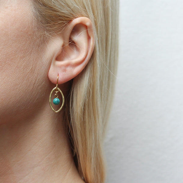 Small Leaf Ring with Turquoise Bead Wire Earrings