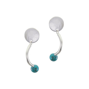 Disc with Curved Tube and Turquoise Bead Post Earrings