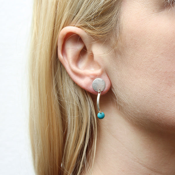 Disc with Curved Tube and Turquoise Bead Post Earrings