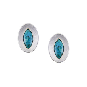 Dished Oval with Turquoise Marquis Clip or Post Earrings