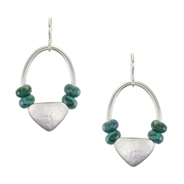 Fin with Oval Ring and Turquoise Beads Wire Earrings