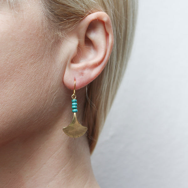 Gingko Leaf with Turquoise Bead Stack Wire Earrings