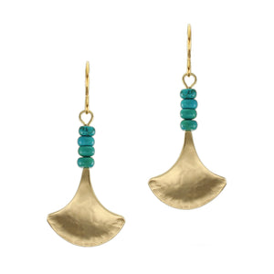 Gingko Leaf with Turquoise Bead Stack Wire Earrings